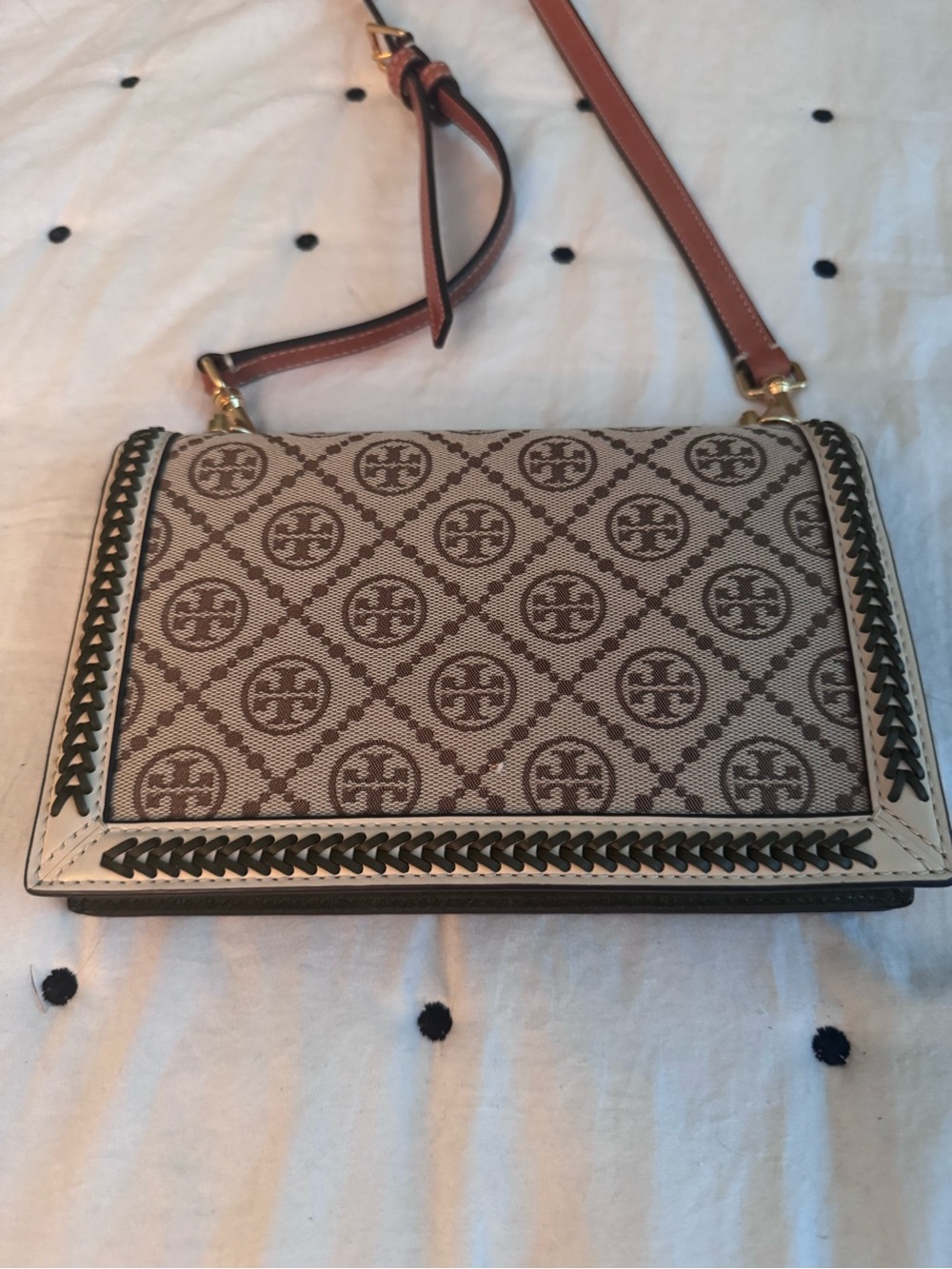 Tory Burch Beige and Burgundy Floral Appliqué Crossbody Bag - Picture 4 of 7